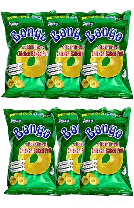 Jasons Bongo - Chicken Flavor Snacks (Value Pack Of 6 x 156g Ea) Baked Puffs ... From FIJI Islands